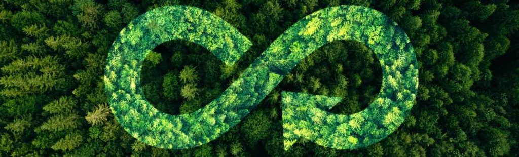 bosque verde con el icono de economía circular